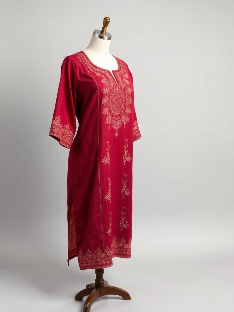 Maroon Maroon Embroidered Kurti